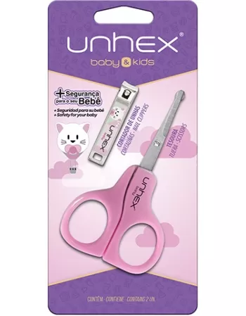 TESOURA UNHAS+CORTADOR BABY UNHEX C/1U-ROSA