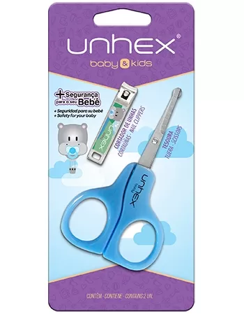 TESOURA UNHAS+CORTADOR BABY UNHEX C/1U-AZUL